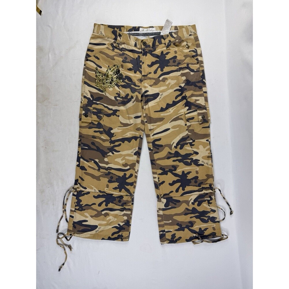 Baby Phat Camo Cargo Pants Embellished Drawstring Y2K Streetwear Size 13